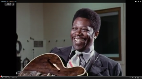 B. B. King smiling - on the set of BBC video (screenshot)